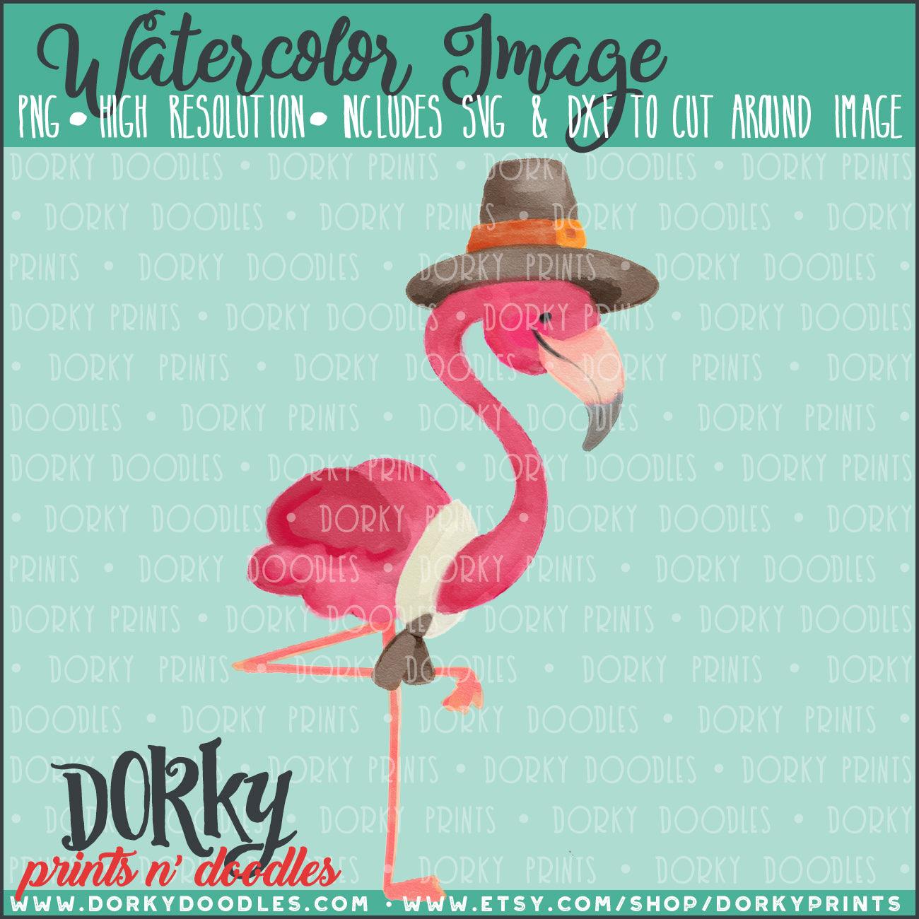 Flamingo Pilgrim Watercolor PNG