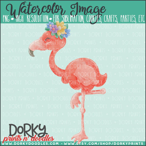 Flamingo with Flower Crown Watercolor PNG
