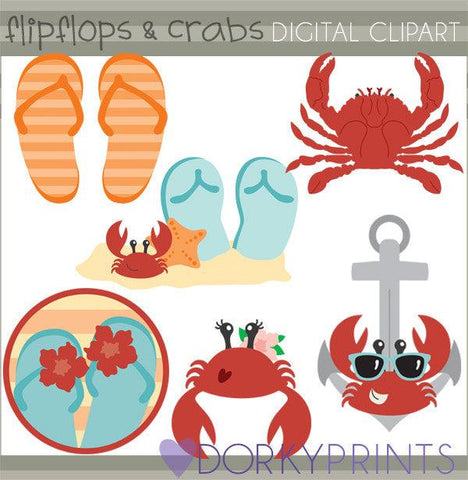 Flip Flops and Crabs Summer Clipart