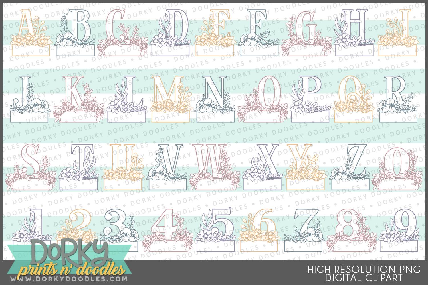 Floral Box Monogram Alphabet Clipart - Dorky Doodles