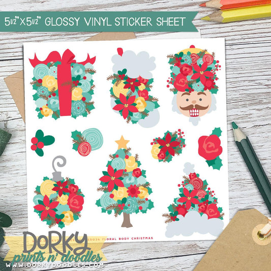 Floral Christmas Stickers Sheet