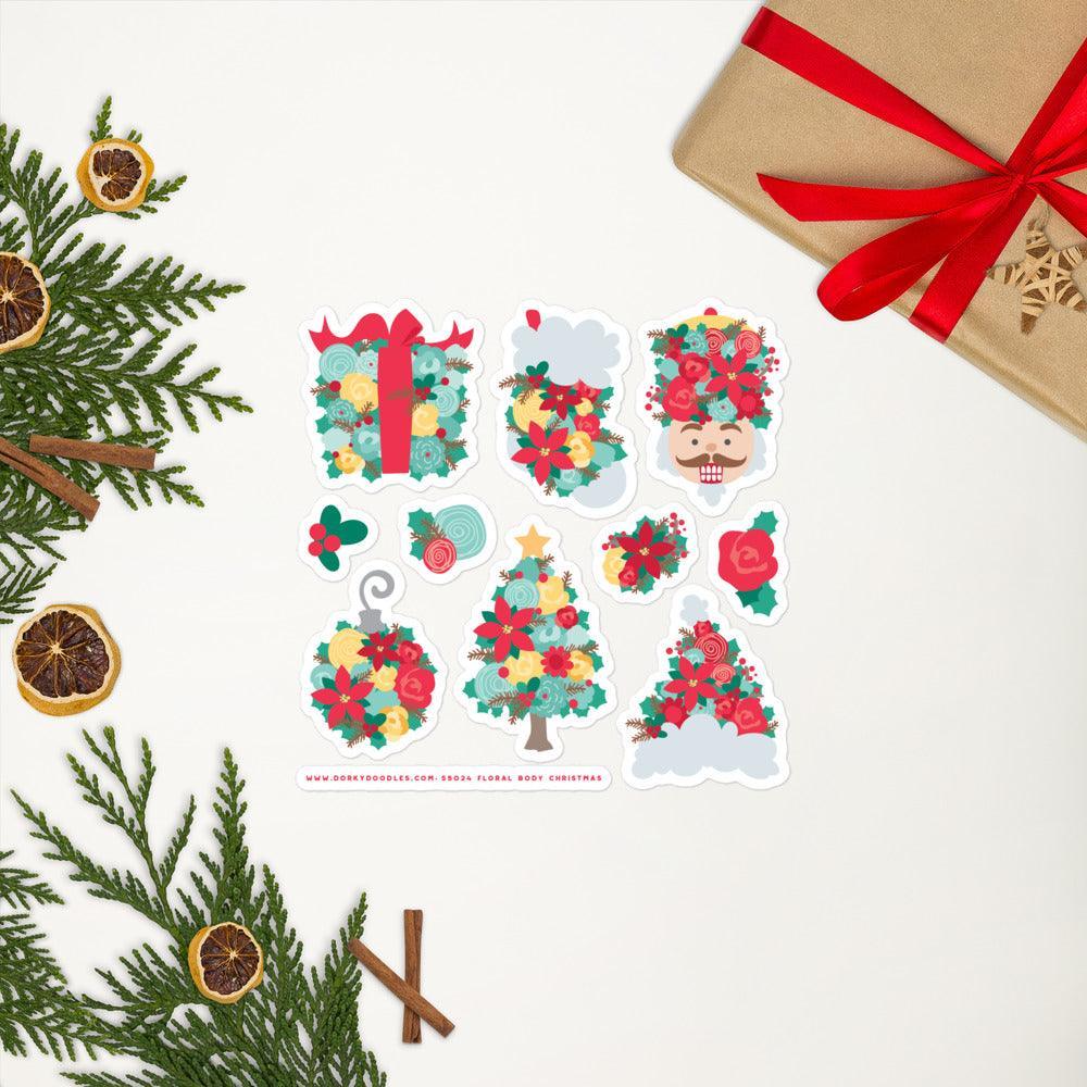 Floral Christmas Stickers Sheet