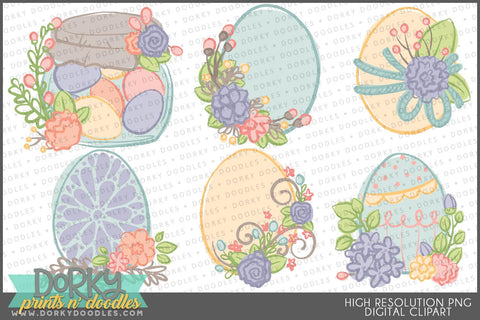 Floral Easter Eggs Spring Clipart - Dorky Doodles
