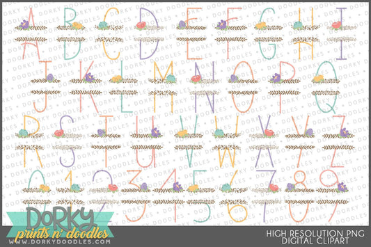 Floral Edge Split Alphabet Clipart