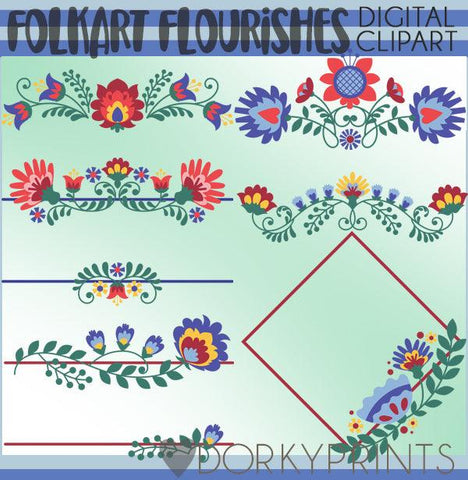 Floral Folkart Frames and Flourishes Clipart