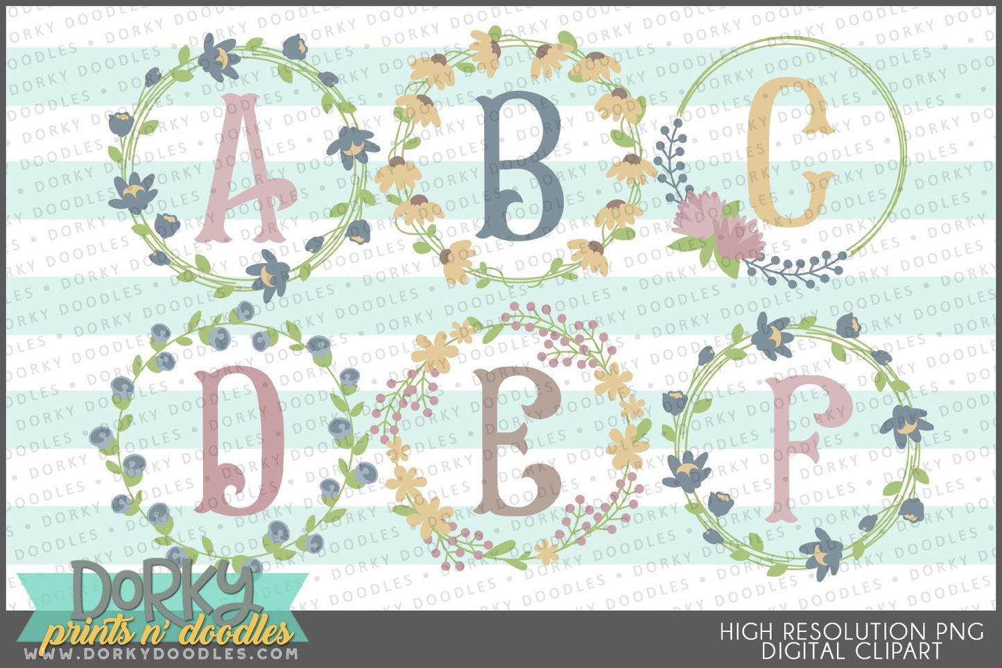 Floral Frame Alphabet Clipart - Dorky Doodles