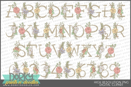 Floral Serif Alphabet Clipart