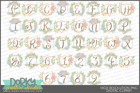Floral Shield Alphabet Clipart - Dorky Doodles