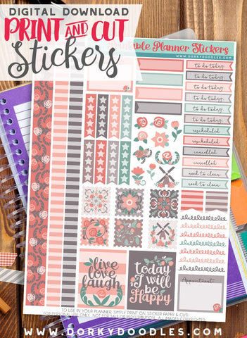 Floral Stamp Print and Cut Planner Stickers