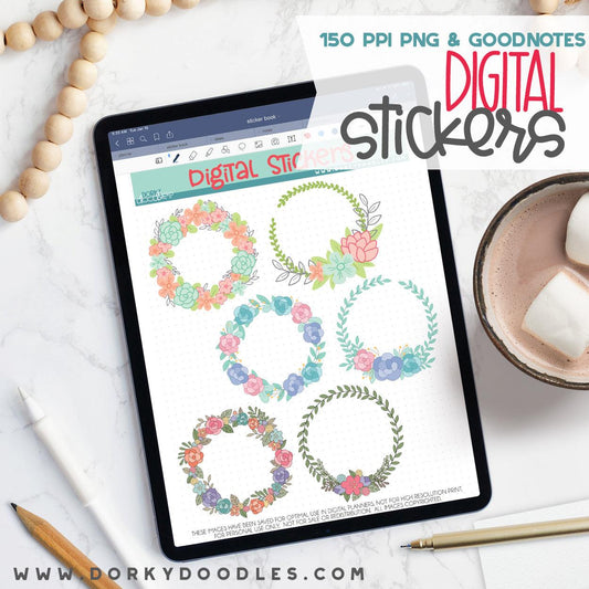 Floral Wreath Digital Planner Stickers