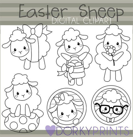 Fluffy Sheep Black Line Spring Clipart