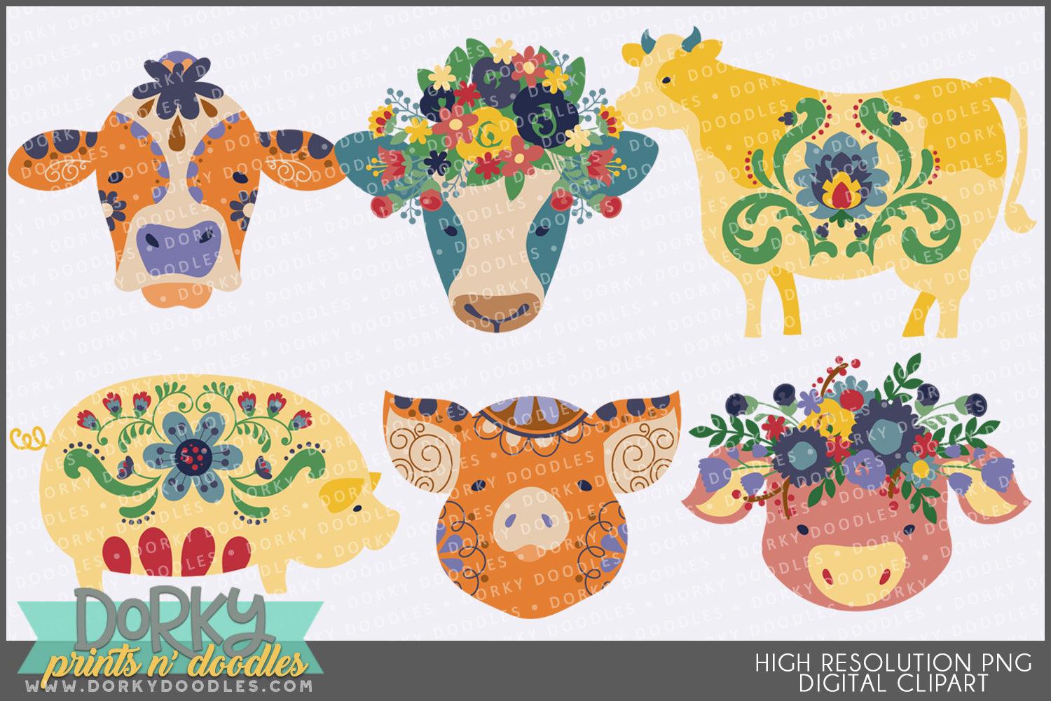 Folk Art Animals Clipart