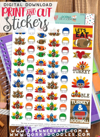 Football and Turkey Print and Cut Planner Stickers