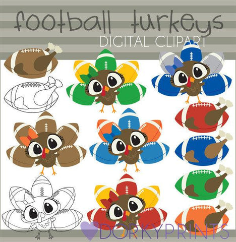 Football Turkeys with Bows Thanksgiving Clipart