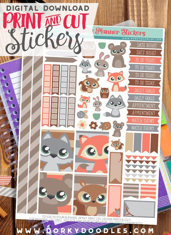 Forest Animals Print and Cut Planner Stickers