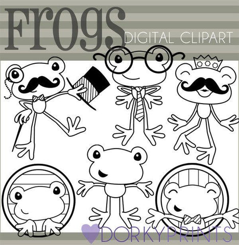 Frogs Black Line Animals Clipart