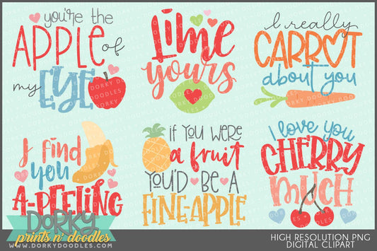 Fruit and Veggies Puns Valentine Clipart