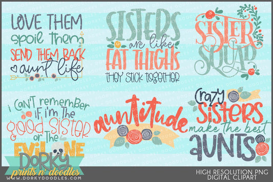 Fun Sister and Aunt Wordart Clipart