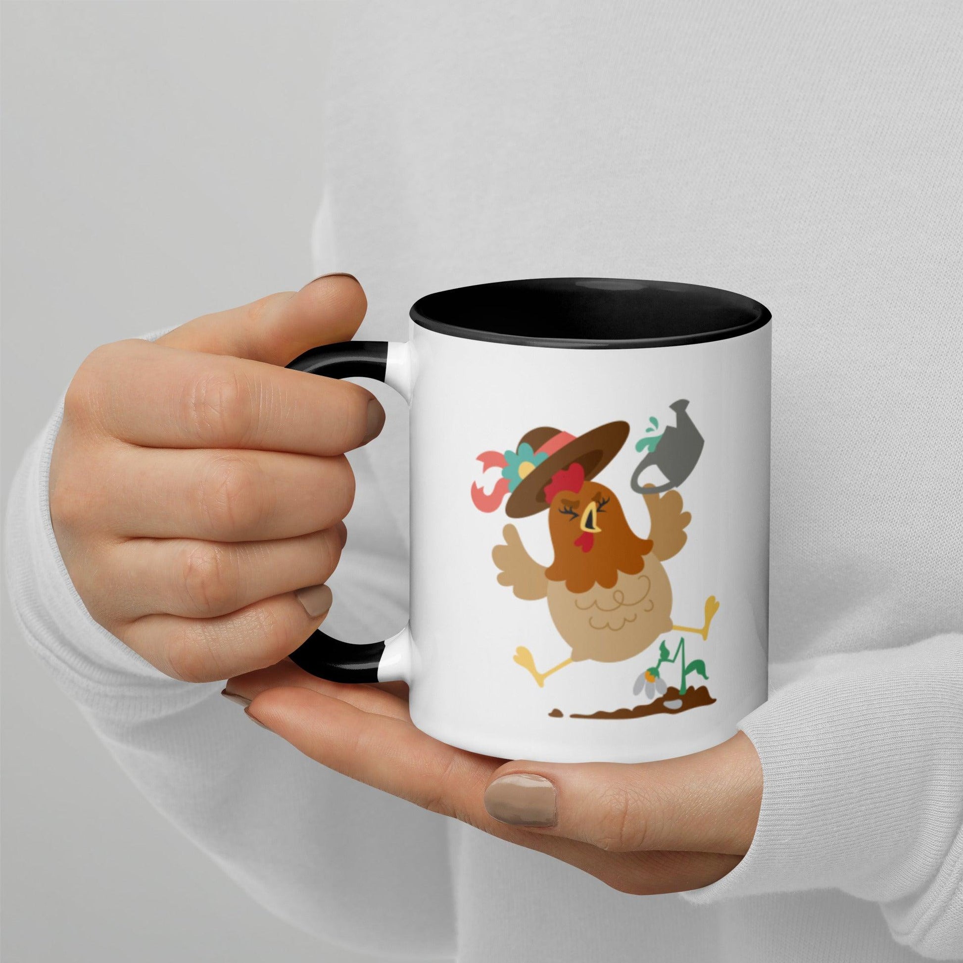 Funny Angry Chicken Mug with Color Inside - Dorky Doodles