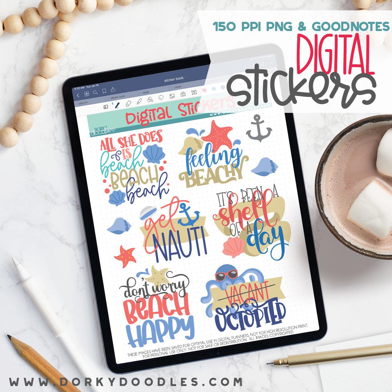 Funny Beach Digital Planner Stickers