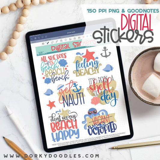 Funny Beach Digital Planner Stickers