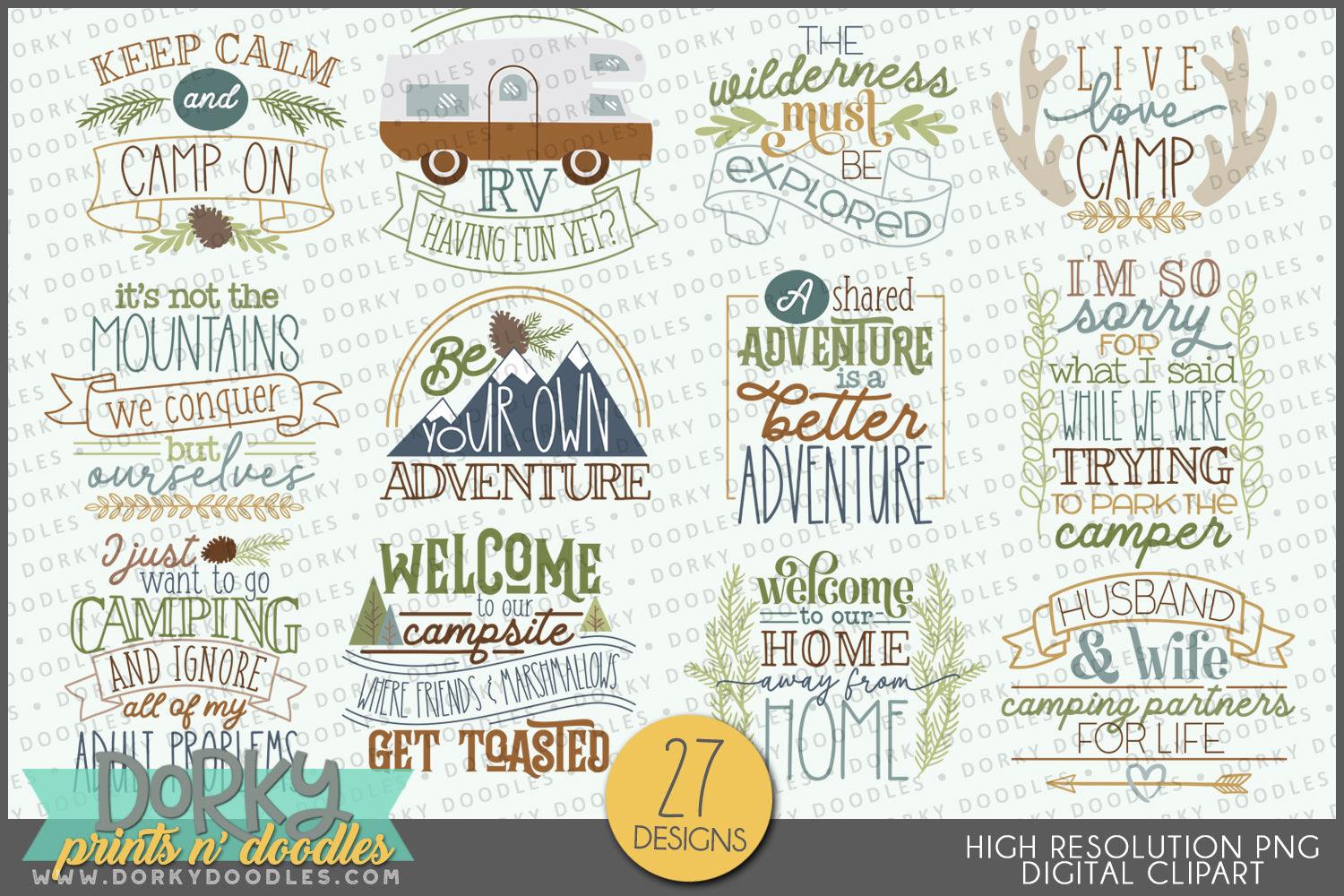 Funny Camping Sayings Clipart - Dorky Doodles