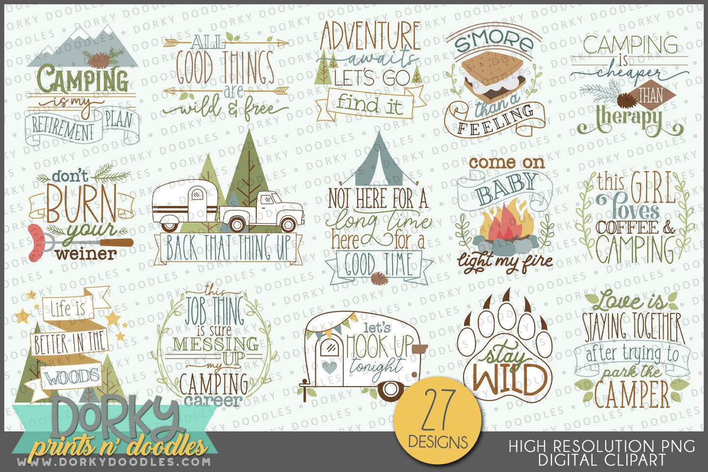 Funny Camping Sayings Clipart - Dorky Doodles