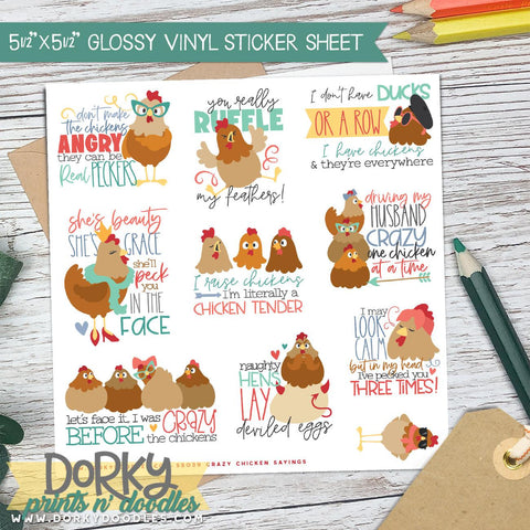 Funny Chicken Sayings Stickers Sheet