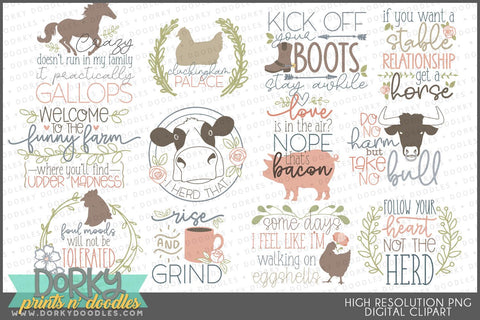 Funny Farm Farmhouse Sayings Clipart - Dorky Doodles