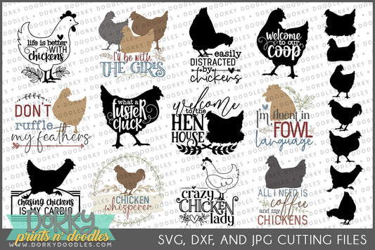 Funny Farmhouse Chicken DXF and SVG Cuttable Files - Dorky Doodles