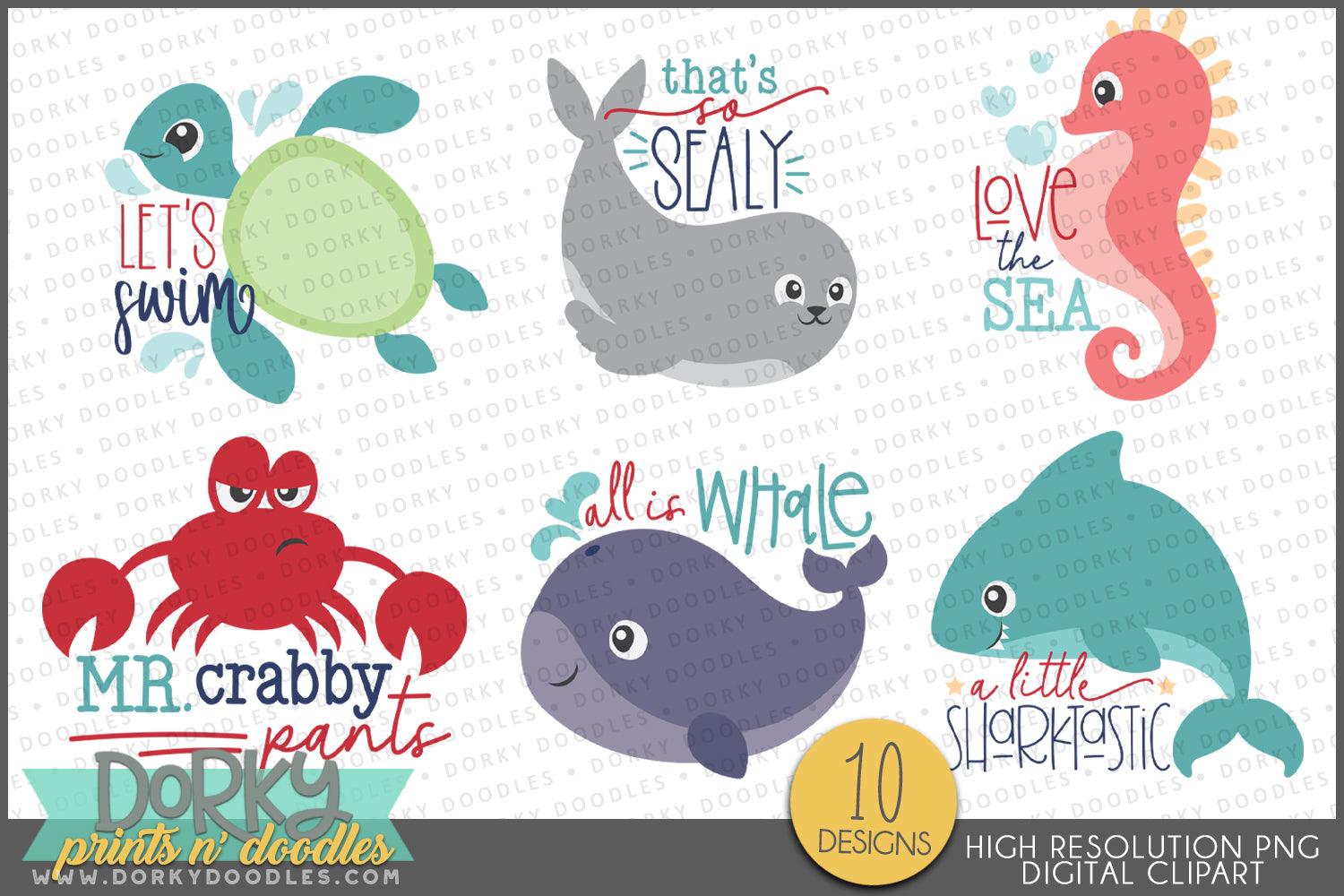 Funny Ocean Animals Summer Clipart - Dorky Doodles