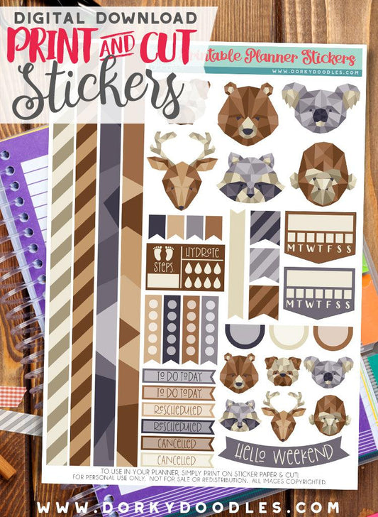 Geometric Animals Print and Cut Planner Stickers