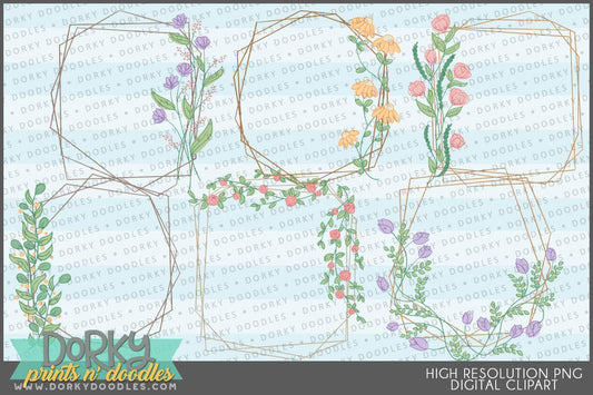 Geometric Flower Frames Spring Clipart