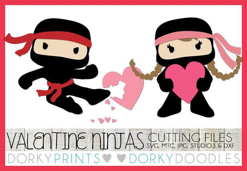 Girl and Boy Heart Ninjas Valentine SVG Cuttable Files