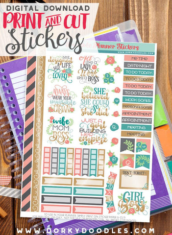 Girl Boss Print and Cut Planner Stickers