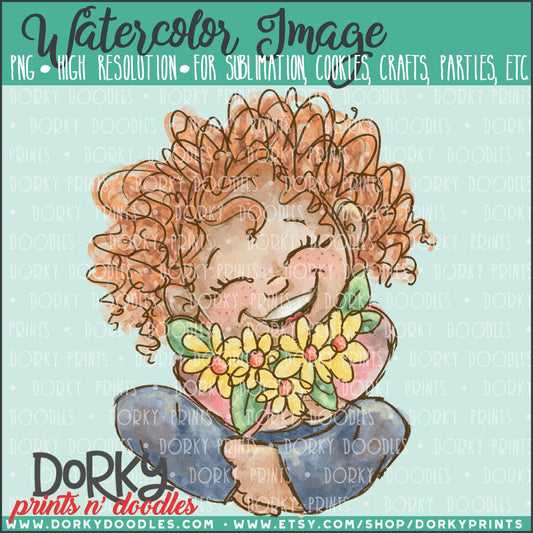 Girl with Flowers Watercolor PNG