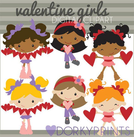 Girls with Hearts Valentine Clipart