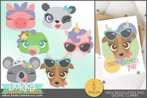 Girly Sassy Animals Clipart - Dorky Doodles