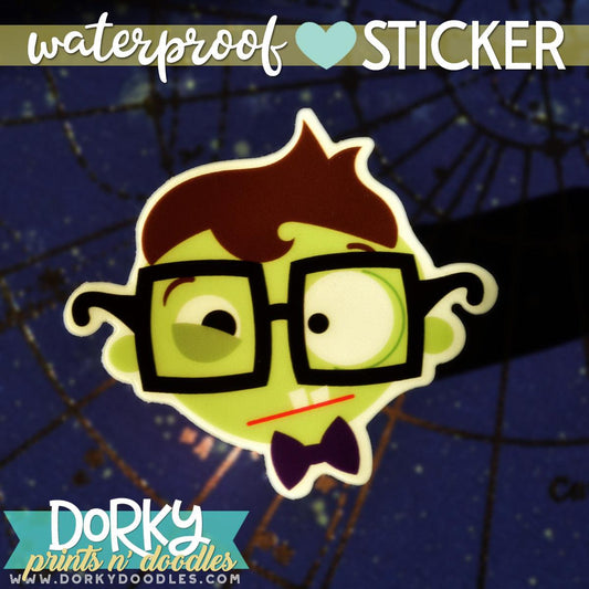 Glow in the Dark Zombie Large Waterproof Sticker - Dorky Doodles