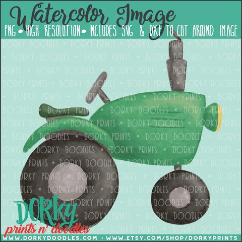 Green Tractor Watercolor PNG