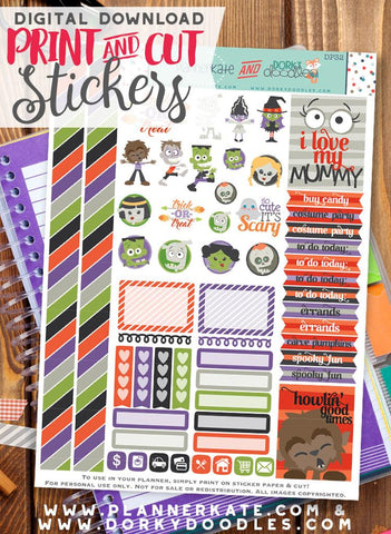 Halloween Monster Print and Cut Planner Stickers