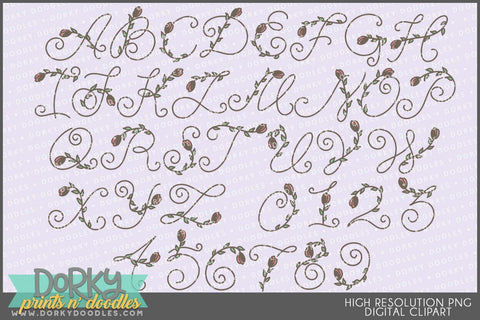 Hand Drawn Rose Bud Alphabet Clipart - Dorky Doodles