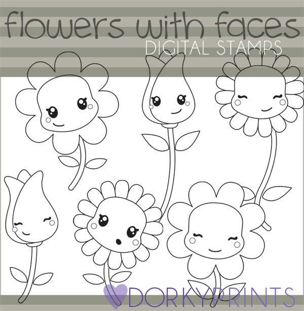 Happy Flowers Blackline Spring Clipart