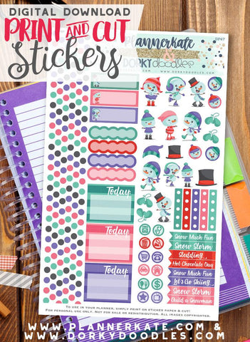 Happy Snowman Print and Cut Planner Stickers