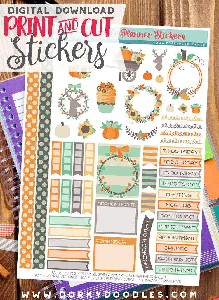 Harvest Wreath Print and Cut Planner Stickers