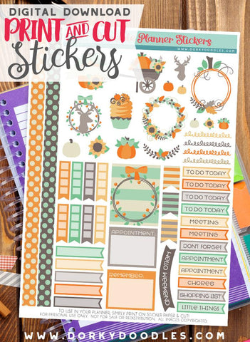 Harvest Wreath Print and Cut Planner Stickers