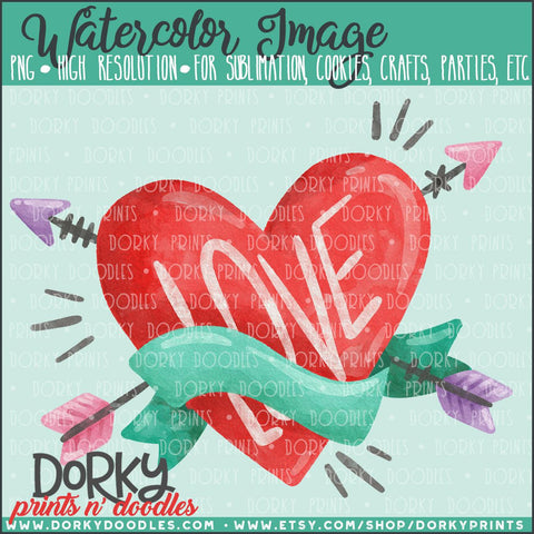 Heart and Arrows Valentine's Day Watercolor PNG