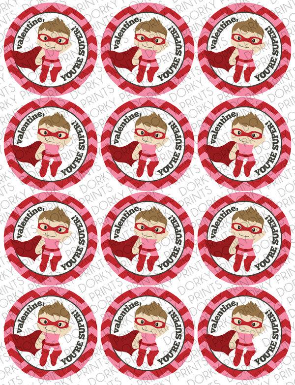 Hero Boy Valentine Circle Tags Holiday Printables