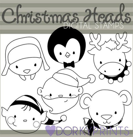Holiday Heads Blackline Christmas Clipart
