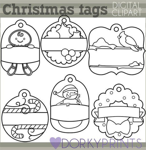 Holiday Tags 1 Black Line Christmas Clipart